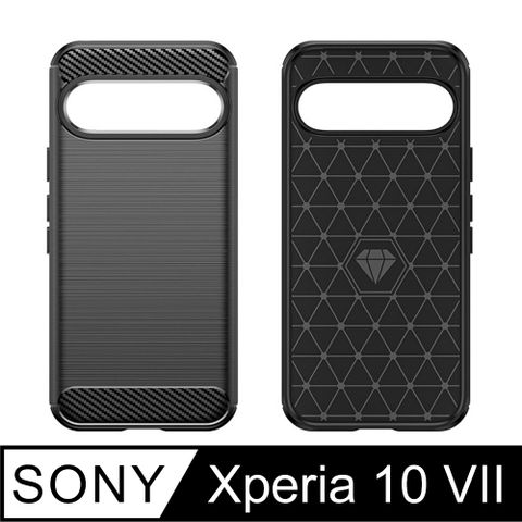 SONY Xperia 10 VII 碳纖維拉絲紋防摔軟殼套-黑