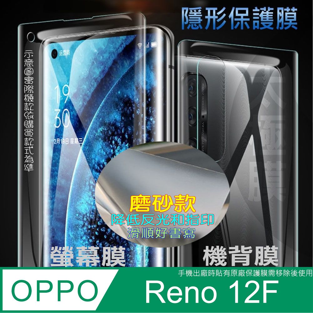  OPPO Reno12F 螢幕保護貼&機背保護貼 (透亮高清疏水款&霧磨砂強抗指紋款)