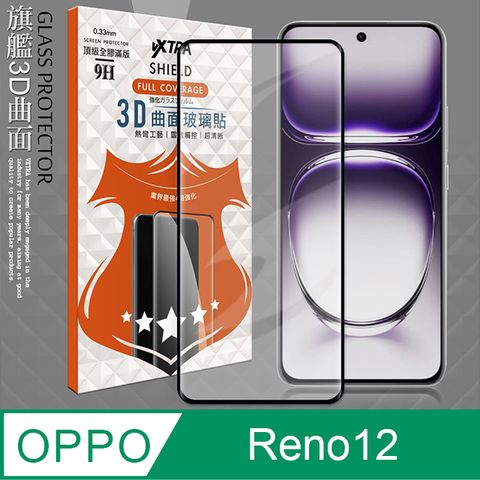 VXTRA 飛創 全膠貼合 OPPO Reno12 3D滿版疏水疏油9H鋼化頂級玻璃膜(黑) 玻璃保護貼