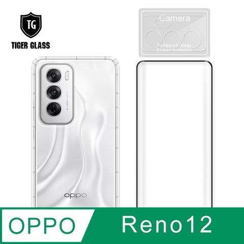 T.G OPPO Reno12手機保護超值3件組(透明空壓殼+3D鋼化膜+鏡頭貼)