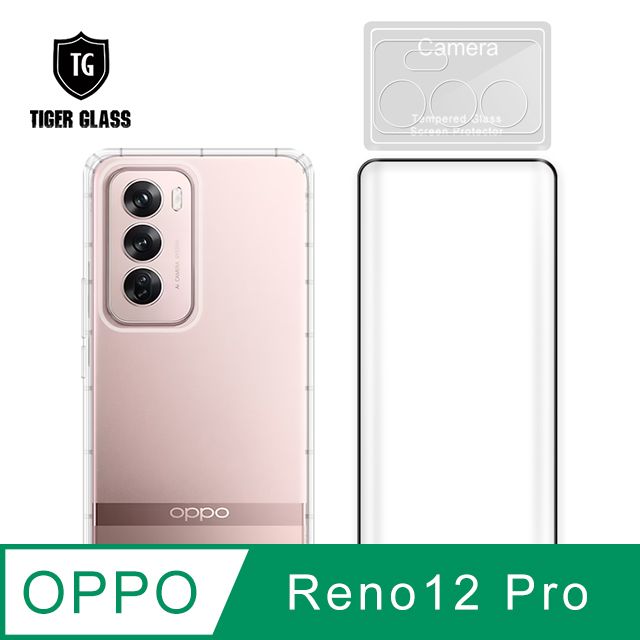 T.G  OPPO Reno12 Pro手機保護超值3件組(透明空壓殼+3D鋼化膜+鏡頭貼)