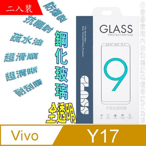 Vivo Y17 / Y12 /RENO Z(全透明/二入裝) 硬度9H優化防爆玻璃保護貼-無滿版