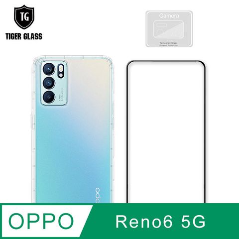 T.G OPPO Reno6 5G 手機保護超值3件組(透明空壓殼+鋼化膜+鏡頭貼)