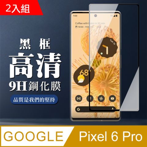 Google 谷歌 Pixel 6PRO 9H滿版玻璃鋼化膜黑框曲面手機保護貼-2入組