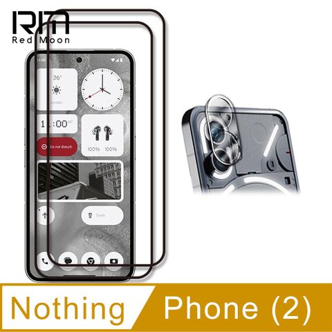 RedMoon Nothing Phone 2 手機保護貼3件組 9H玻璃保貼2入+3D全包鏡頭貼