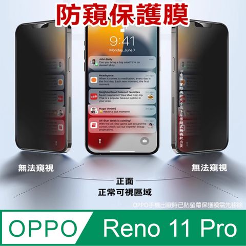 ^防窺磨砂抗炫^柔韌疏水防爆全屏螢幕保護貼FOR：OPPO Reno 11 Pro