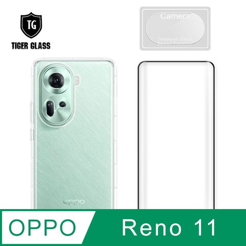 T.G OPPO Reno11 5G 手機保護超值3件組(透明空壓殼+鋼化膜+鏡頭貼)