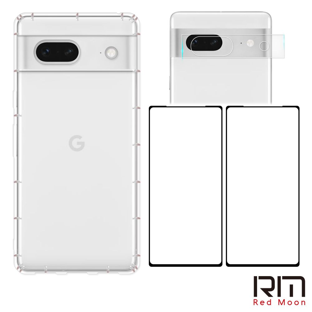 RedMoon Google Pixel 7 Pro/Pixel 7a/Pixel 7 手機殼貼4件組 空壓殼-9H玻璃保貼2入+厚版鏡頭貼