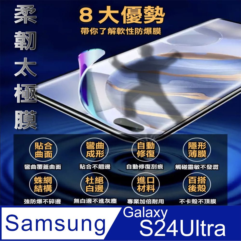  SAMSUNG Galaxy S24 Ultra 柔韌疏水防爆全屏滿版螢幕保護貼 (透亮高清疏水款&霧面磨砂抗指紋款)