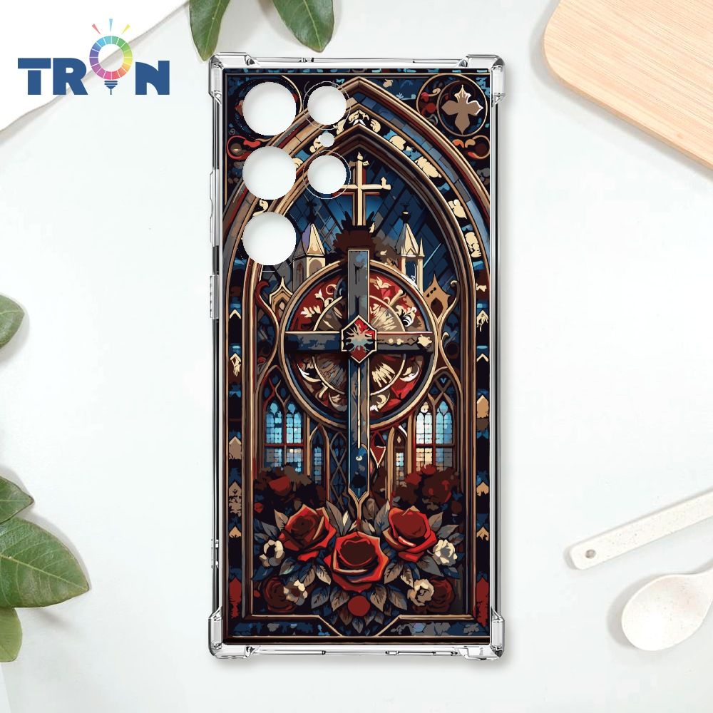  TRON 三星 S24 Ultra 十字架彩繪玻璃 四角防摔殼 手機殼