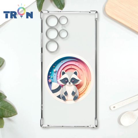 TRON 三星 S24 Ultra 可愛紙雕浣熊 四角防摔殼 手機殼