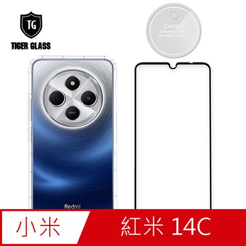 T.G MI 紅米 14C 手機保護超值3件組(透明空壓殼+鋼化膜+鏡頭貼)