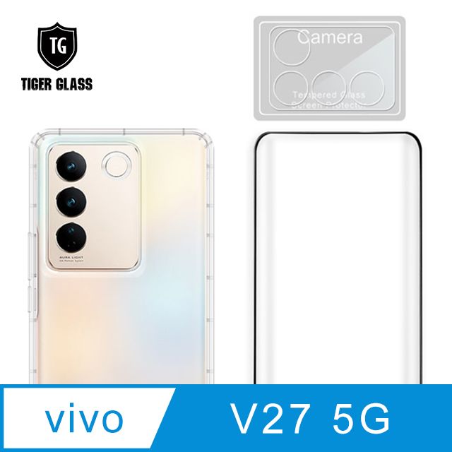 T.G  vivo V27 5G 手機保護超值3件組(透明空壓殼+3D鋼化膜+鏡頭貼)