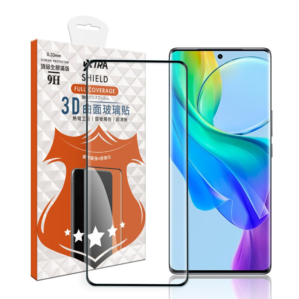 VXTRA 飛創  全膠貼合  vivo Y78 5G   3D滿版疏水疏油9H鋼化頂級玻璃膜(黑) 玻璃保護貼