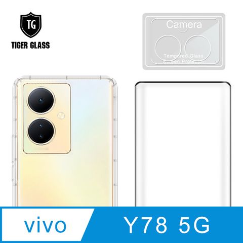 全面保護 一次到位T.G vivo Y78 5G手機保護超值3件組(透明空壓殼+3D鋼化膜+鏡頭貼)
