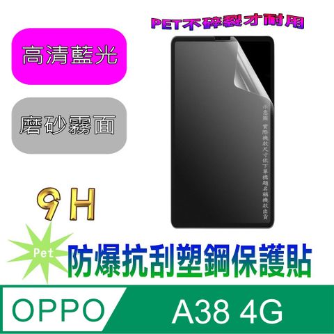 OPPO A38 4G(抗藍光高清款&amp;磨砂抗炫強抗指紋)９Ｈ抗刮防爆塑鋼螢幕保護貼