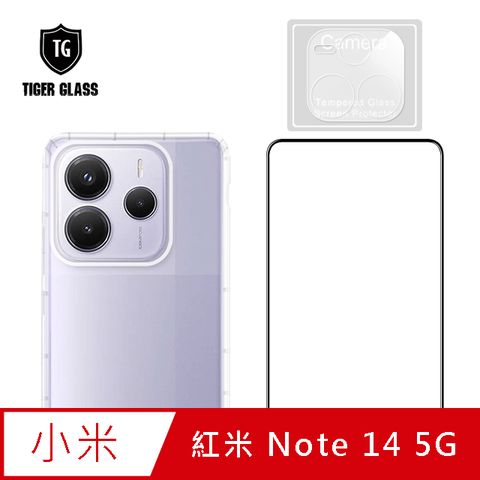 T.G MI 紅米 Note 14 5G 手機保護超值3件組(透明空壓殼+鋼化膜+鏡頭貼)