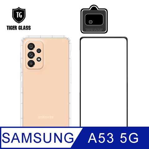 全面保護 一次到位T.G Samsung Galaxy A53 5G手機保護超值3件組(透明空壓殼+鋼化膜+鏡頭貼)