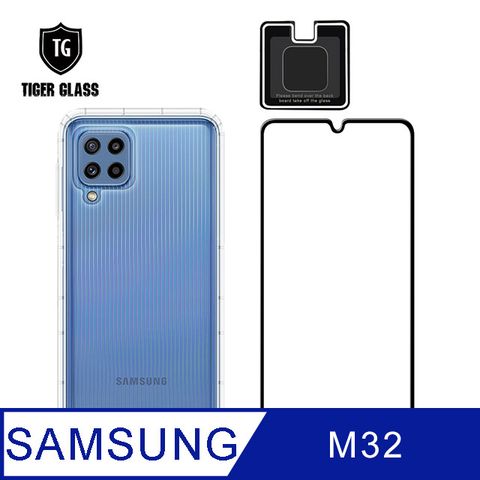 T.G Samsung Galaxy M32 手機保護超值3件組(透明空壓殼+鋼化膜+鏡頭貼)