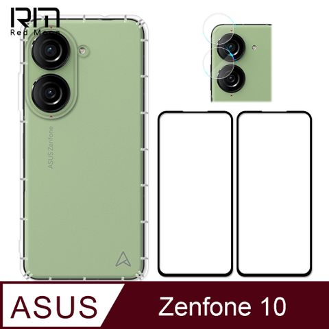 RedMoon ASUS ZenFone10 手機殼貼4件組 空壓殼-9H玻璃保貼2入+厚版鏡頭貼(AI2302)