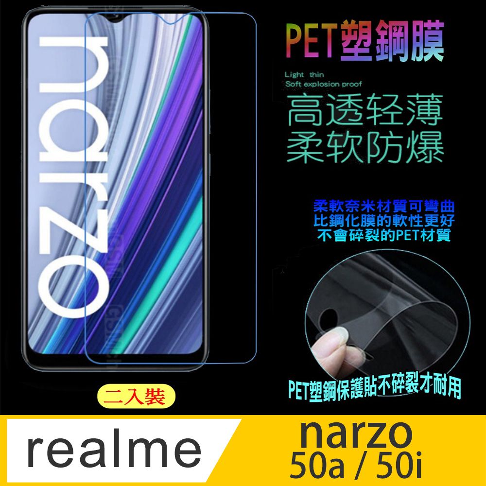 realme  narzo 50a/50i 防刮高清膜螢幕保護貼(亮面Pet/二入裝)