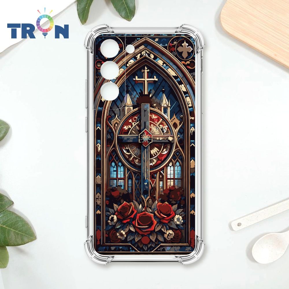  TRON 三星 S22 十字架彩繪玻璃 四角防摔殼 手機殼