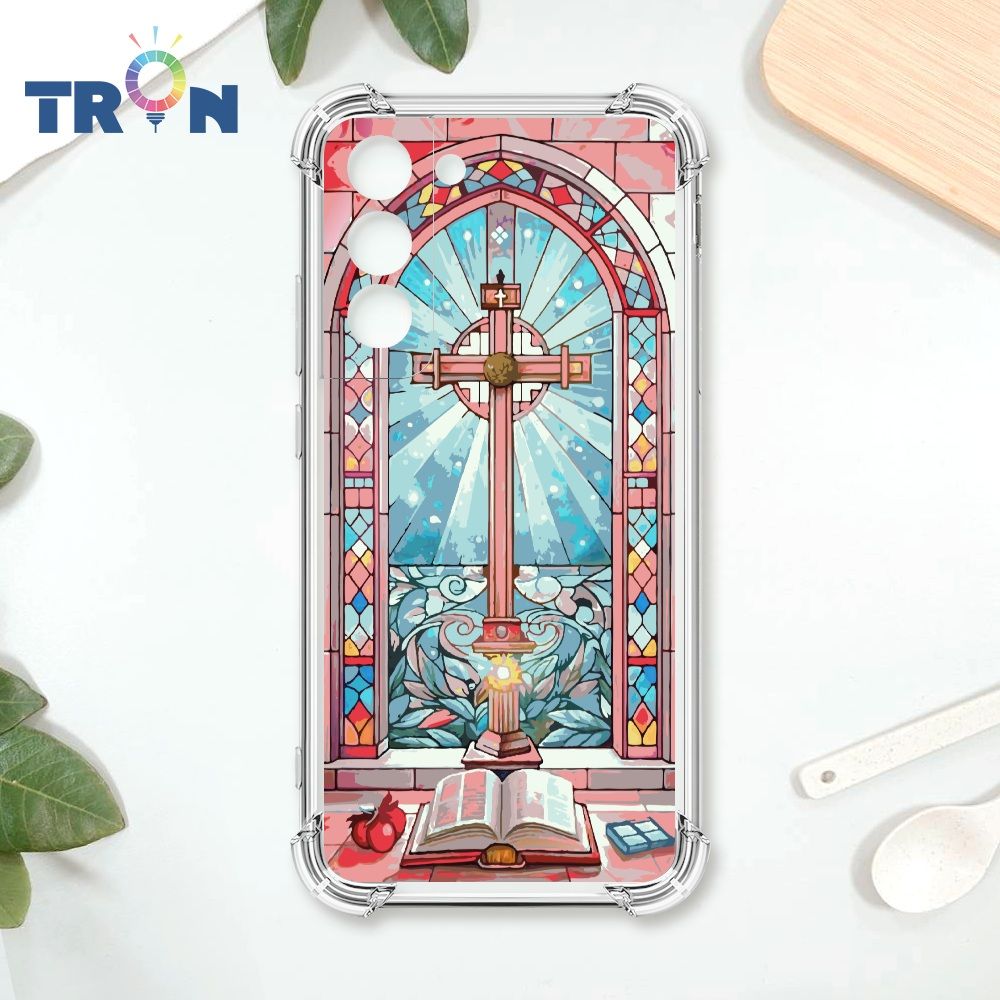  TRON 三星 S22 十字架彩繪玻璃 四角防摔殼 手機殼