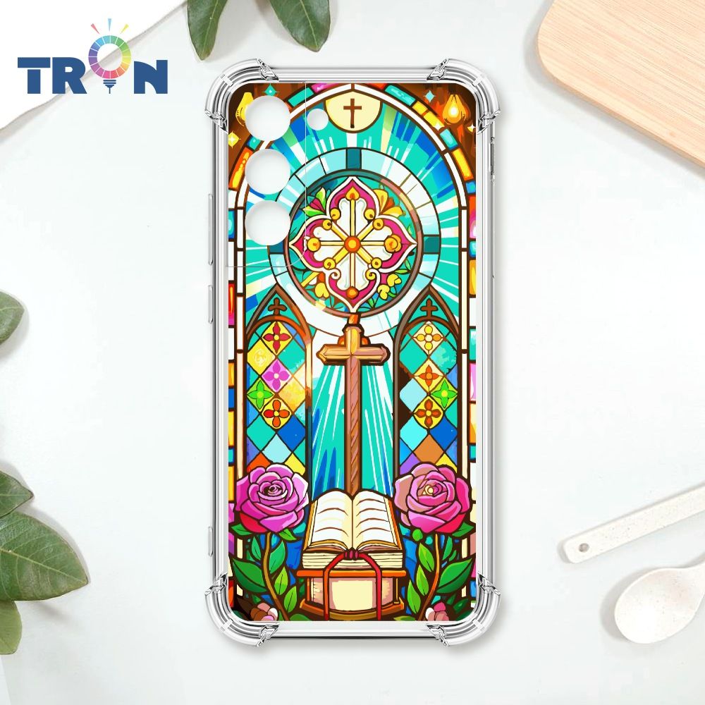  TRON 三星 S22 十字架彩繪玻璃 四角防摔殼 手機殼