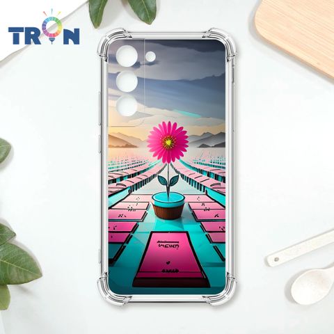 TRON 三星 S22 桃藍色花朵系列 四角防摔殼 手機殼