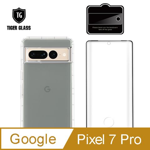 T.G Google Pixel 7 Pro手機保護超值3件組(透明空壓殼+3D框膠指紋解鎖鋼化膜+鏡頭貼)