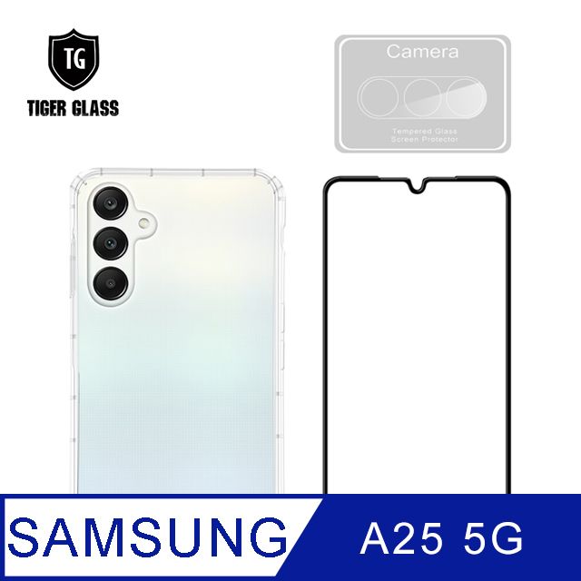 T.G  Samsung Galaxy A25 5G 手機保護超值3件組(透明空壓殼+鋼化膜+鏡頭貼)