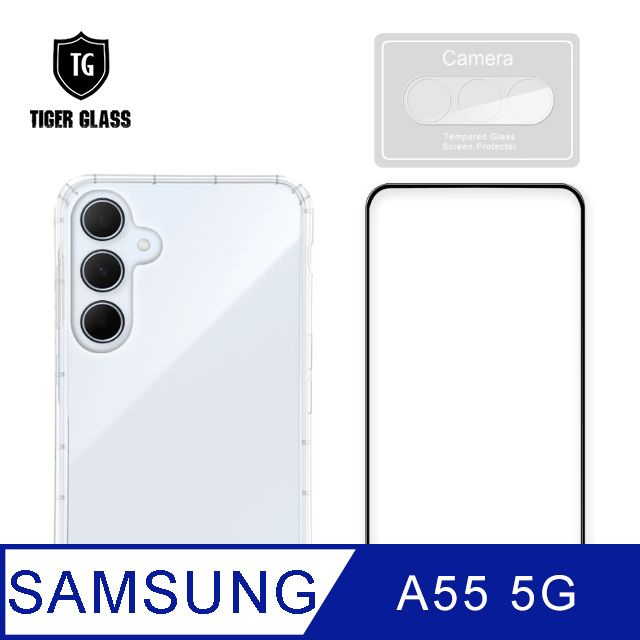 T.G  Samsung Galaxy A55 5G 手機保護超值3件組(透明空壓殼+鋼化膜+鏡頭貼)