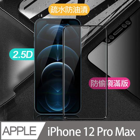 X mart Xmart for iPhone 12 Pro Max 6.7吋 防偷窺滿版2.5D鋼化玻璃保護貼-黑