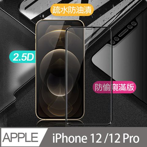 X mart Xmart for iPhone 12/12 PRO 6.1吋 防偷窺滿版2.5D鋼化玻璃保護貼-黑