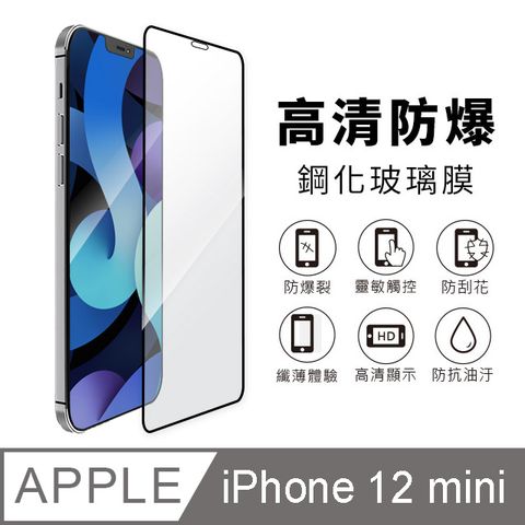 iPhone 12 mini 5.4吋 黑邊滿版高清防爆鋼化玻璃保護貼膜