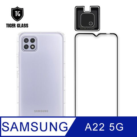 T.G Samsung Galaxy A22 5G 手機保護超值3件組(透明空壓殼+鋼化膜+鏡頭貼)