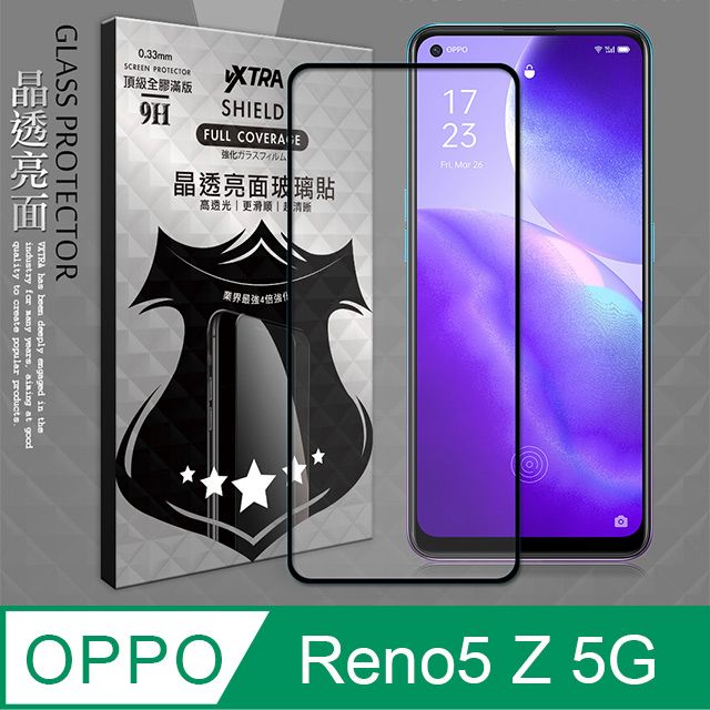 VXTRA 飛創  全膠貼合  OPPO Reno5 Z 5G 滿版疏水疏油9H鋼化頂級玻璃膜(黑) 玻璃保護貼