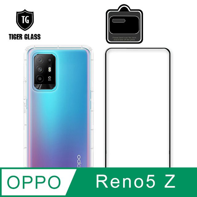 T.G  OPPO Reno5 Z 5G 手機保護超值3件組(透明空壓殼+鋼化膜+鏡頭貼)