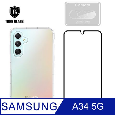 T.G Samsung Galaxy A34 5G 手機保護超值3件組(透明空壓殼+鋼化膜+鏡頭貼)