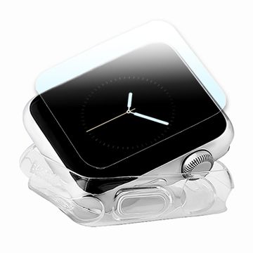 Apple 蘋果 全方位保護套組 Watch 42mm TPU 透明軟殼/鋼化玻璃貼組