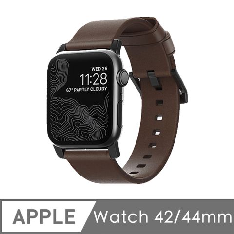 美國NOMADxHORWEEN Apple Watch專用皮革錶帶-摩登黑(棕皮黑扣)49/45/44/42mmApple Watch 1-9代 &amp; SE &amp; Ultra 適用
