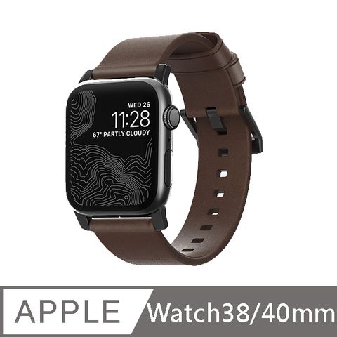 美國NOMADxHORWEEN Apple Watch專用皮革錶帶-摩登黑(棕皮黑扣)-38/40/41mmApple Watch 1-9代 &amp; SE &amp; Ultra 適用