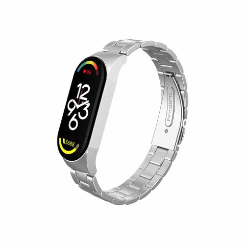 【Timo】小米手環7 不鏽鋼金屬錶帶-銀色