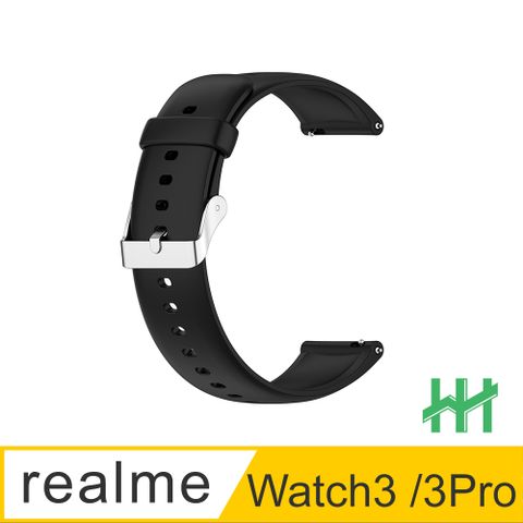 【HH】★高彈性矽膠材質★realme Watch3 / 3 Pro 矽膠錶帶(黑)