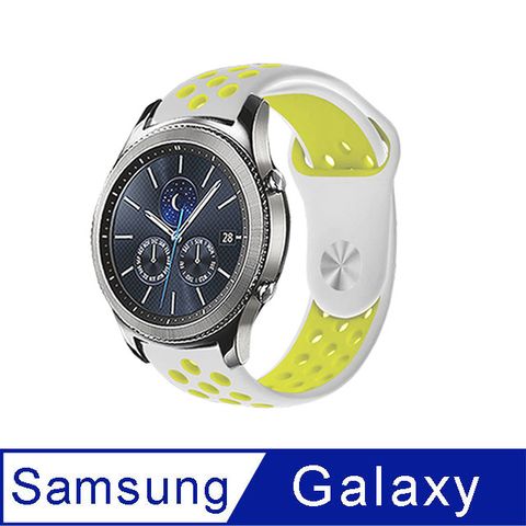 【Timo】SAMSUNG三星 Galaxy Watch 3 45mm /Watch 46mm /Gear S3 Classic 運動風撞色洞洞矽膠替換錶帶(錶帶寬度22mm)-耀眼灰黃