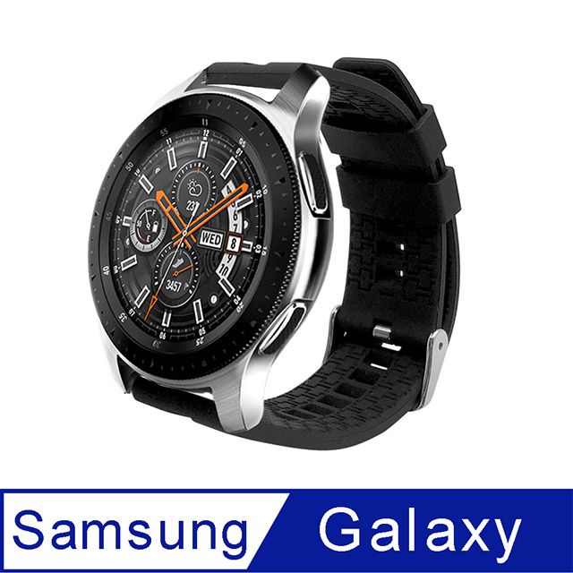 Samsung 三星 【Timo】 Galaxy Watch 46mm 純色底紋矽膠運動替換錶帶-黑色(錶帶寬度22mm)