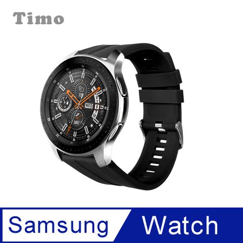【Timo】SAMSUNG三星 Galaxy Watch 3 41mm /Active 40/44mm /Gear S2 Classic 可調節式運動矽膠替換錶帶 (錶帶寬度20mm)-黑色