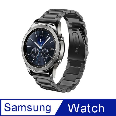 Timo SAMSUNG三星 Galaxy Watch 40/42/44mm 不鏽鋼金屬替換錶帶-黑