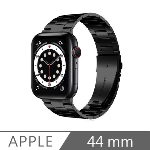 Series 全系列! 7代也通用Apple Watch 6/SE 44mm不鏽鋼三珠蝶扣錶帶 沉穩黑/贈拆錶器