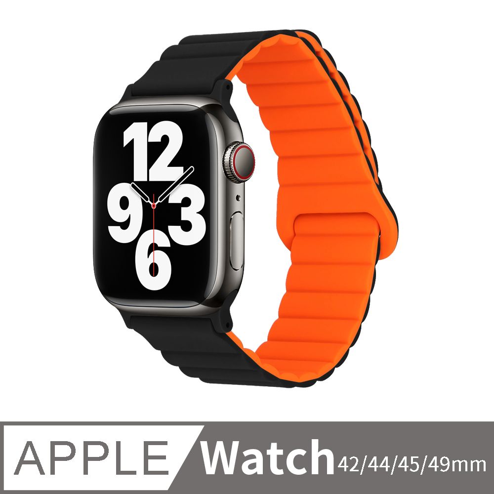 Apple Watch 7/6/5/4/3/2/SE 矽膠鏈式回環扣拼色錶帶iWatch替換錶帶42